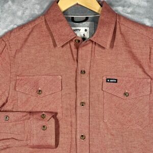 Jetty Marine Supply Company Long Sleeve Button Up Shirt Men's Size S Red Cotton